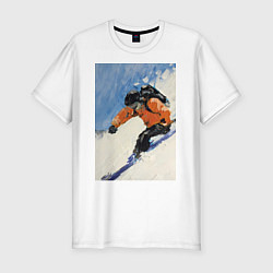 Мужская slim-футболка Горнолыжный спорт спуск - живопись маслом