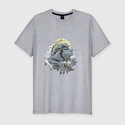 Мужская slim-футболка Оборотень волк при луне