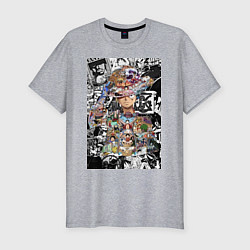 Мужская slim-футболка Ван-Пис Луффи коллаж