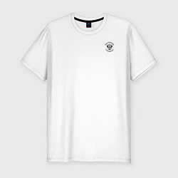 Футболка slim-fit Мы русские с нами Бог Герб черный на узорном флаге, цвет: белый