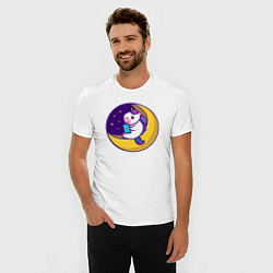 Футболка slim-fit Единорог читает на луне, цвет: белый — фото 2