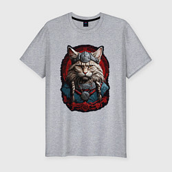 Футболка slim-fit Кот викинг, цвет: меланж