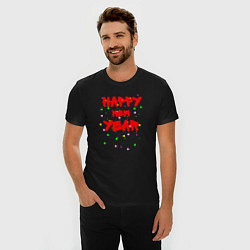 Футболка slim-fit Happy New Year ярко-красным, цвет: черный — фото 2