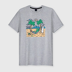 Мужская slim-футболка Инопланетянин на пляже