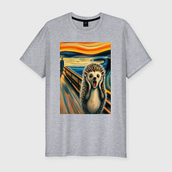 Мужская slim-футболка Ёжик кричит на картине Эдварда Мунка - мем искусст