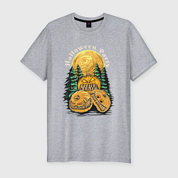 Мужская slim-футболка Хэллоуин страшные тыквы