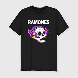 Футболка slim-fit Ramones - неоновый череп, цвет: черный