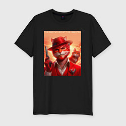 Футболка slim-fit The godfather of the meowfia - ai art fantasy, цвет: черный