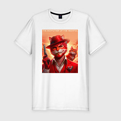 Футболка slim-fit The godfather of the meowfia - ai art fantasy, цвет: белый