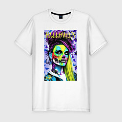 Футболка slim-fit Halloween zombie - magazin cover, цвет: белый