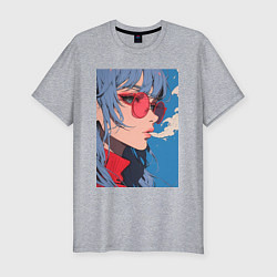 Мужская slim-футболка Девушка в очках арт