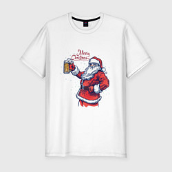 Футболка slim-fit Merry Christmas Santa beer, цвет: белый