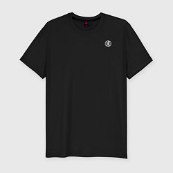 Футболка slim-fit Кто к нам с мечом придет хризма белая текст круглы, цвет: черный