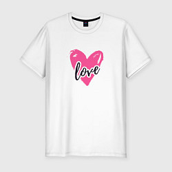 Мужская slim-футболка Рисованное розовое сердце - love