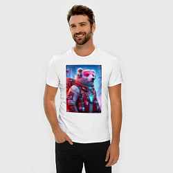 Футболка slim-fit Кибер мишка - киберпанк нейроарт, цвет: белый — фото 2
