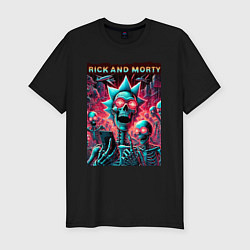 Мужская slim-футболка Rick and Morty - neon glow fantasy