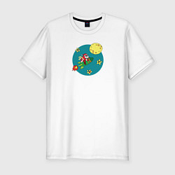 Мужская slim-футболка Санта Клаус летит на ракете на Луну