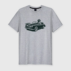 Мужская slim-футболка Мопс на ретро автомобиле