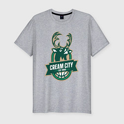 Мужская slim-футболка Milwaukee Bucks cream city