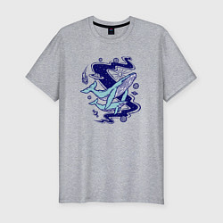 Мужская slim-футболка Космические киты