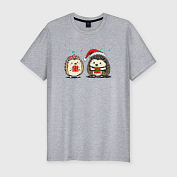 Мужская slim-футболка Новогодние ежики с подарками