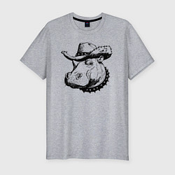 Мужская slim-футболка Бегемот ковбой