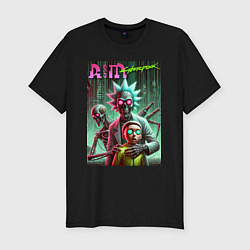 Футболка slim-fit Rick and Morty with a skeleton - cyberpunk, цвет: черный