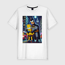 Футболка slim-fit Batsimpson with son Bart - ai art fantasy, цвет: белый