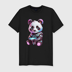 Футболка slim-fit Funny panda - cyberpunk fantasy, цвет: черный