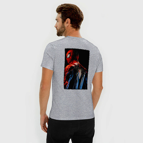 Мужская slim-футболка Человек паук спина / Меланж – фото 4