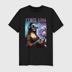Футболка slim-fit Mona Lisa on a virtual helmet, цвет: черный