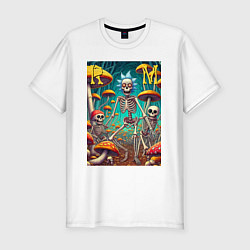 Мужская slim-футболка Скелеты Рика и Морти на грибной поляне - нейроарт