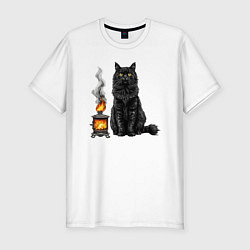 Футболка slim-fit Кот с печкой, цвет: белый