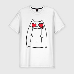 Футболка slim-fit Белый кот с сердечками на палочках, цвет: белый