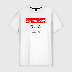 Футболка slim-fit Sigma boy roblox face - gaming meme collab, цвет: белый