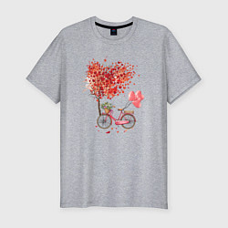 Футболка slim-fit Велосипед с сердечным деревом и цветами, цвет: меланж