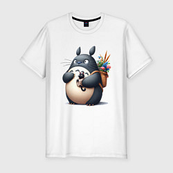 Футболка slim-fit Totoro and black cat - anime, цвет: белый