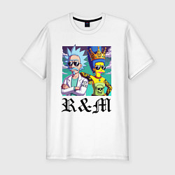 Мужская slim-футболка Рик Санчес и королева Мардж Симпсон - коллаба