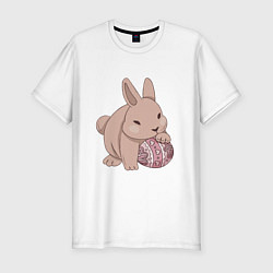 Футболка slim-fit Маленький пасхальный кролик с яйцом, цвет: белый