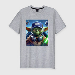 Мужская slim-футболка Прикольный Йода с наушниками - прикол
