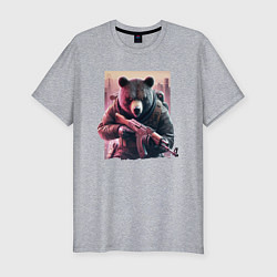 Мужская slim-футболка Крутой медведь - спецназ