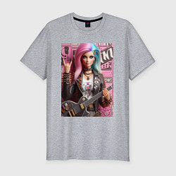Мужская slim-футболка Barbie - punk guitarist ai art