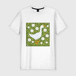 Мужская slim-футболка Гусь в ромашках