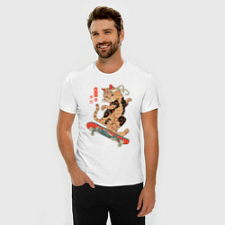 Футболка slim-fit Кот самурай - скейтбордист, цвет: белый — фото 2