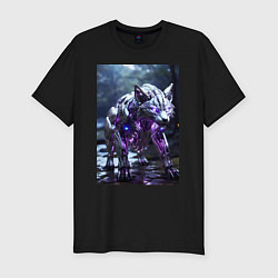 Футболка slim-fit Киборг лиса с неоновой подсветкой, цвет: черный