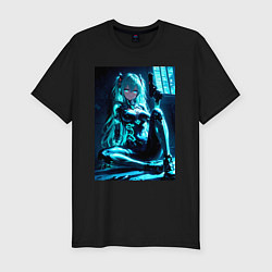 Футболка slim-fit Девушка киборг в стиле Cyberpunk, цвет: черный