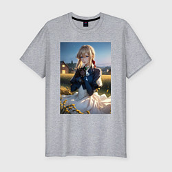 Футболка slim-fit Вайолет Эвергарден на лугу, цвет: меланж