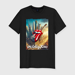 Мужская slim-футболка Rolling Stones - logo-guitar