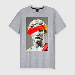 Мужская slim-футболка Античная статуя с красным штрихом