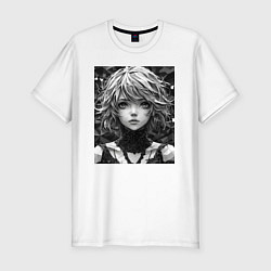 Мужская slim-футболка Аниме портрет девушки в черно-белом цвете